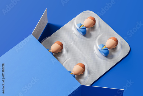Businesspeople heads in blister pack concept illustrating corporate culture and depersonalization in workplace setting. 3D Rendering photo