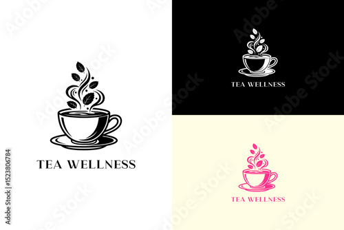 herbal tea with steam and mint leaves vector illustration, logo for green tea, tea brand, coffee shop, tea shop, natural, fitness, organic, health and wellness, tea wellness, and more