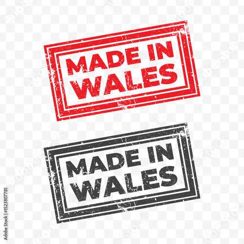 Vector illustration of Made In Wales . Red grunge stamp on transparent background.