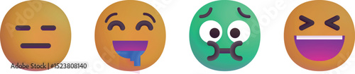 Emoji Faces Set – Expressionless, Drooling, Nauseated, Squint Grin
