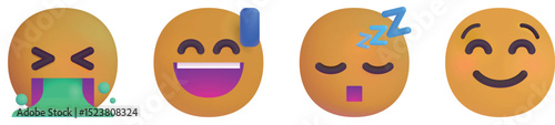 Emoji Faces Set – Vomiting, Sweaty Grin, Sleeping, Smile
