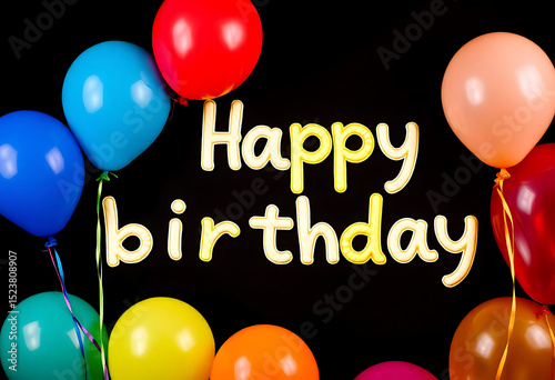 Happy Birthday City Landscape Colorful Balloons & Festive Cityscape