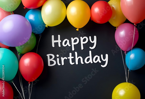 Happy Birthday City Landscape Colorful Balloons Celebrate Cityscape