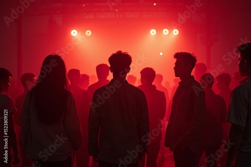 Asian Group with Radiant Emergency Alert Light Background