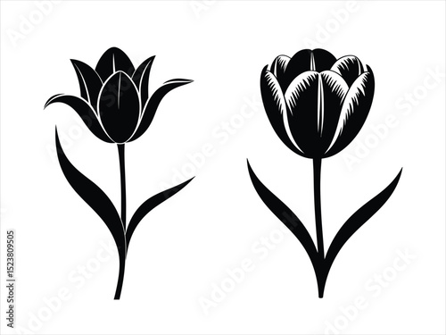 Elegant Black Tulip Flower Silhouettes - Botanical & Decorative Elements
