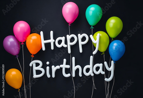 Happy Birthday City Landscape Colorful Balloons Celebrate a Festive Cityscape