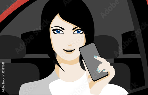 Woman in a car showing a smartphone screen for a digital ID or QR code