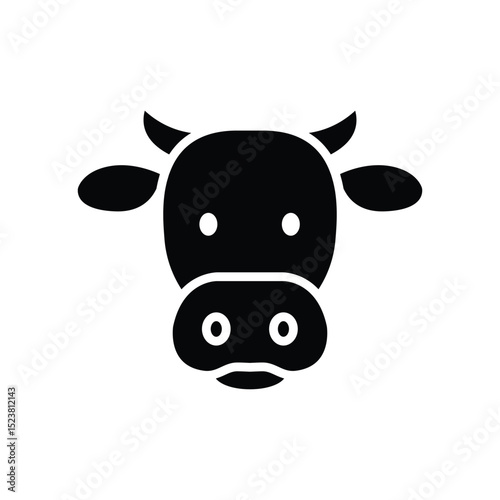A simple black silhouette of a cow's head. Ideal for logos or farm-related designs.