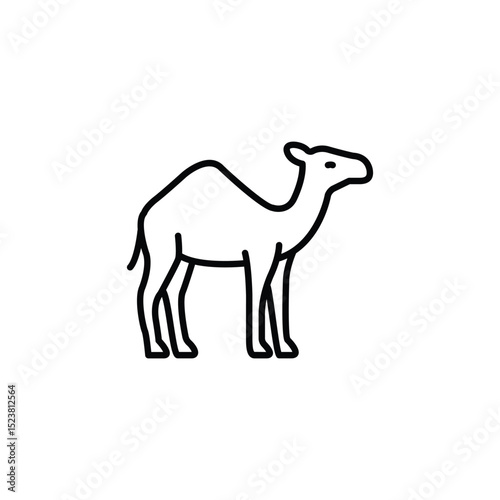 Simple line art illustration of a dromedary camel.