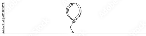 Black balloon in single line art style. Editable minimalist balloon drawing on white background. Vector illustration.