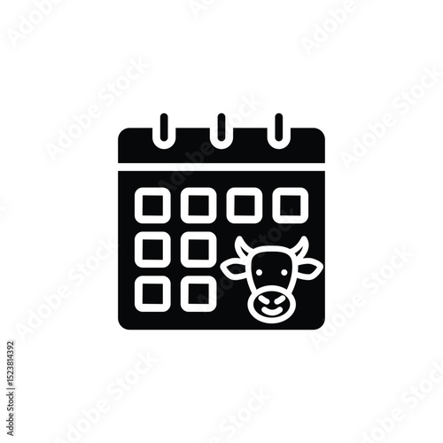 A simple calendar icon featuring a cow, ideal for dairy farm scheduling.