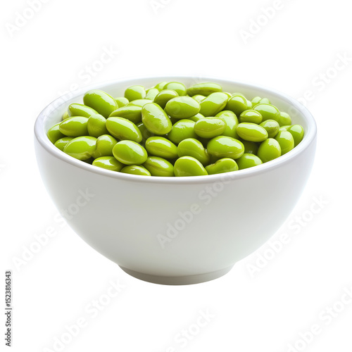  Bowl of steamed edamame beans sprinkled with sea salt,