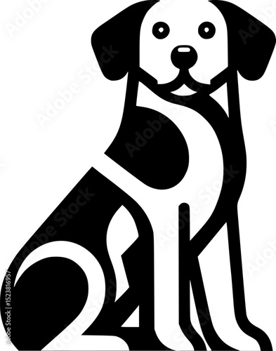 Minimalist black and white dog vector, perfect for logos, stickers, t-shirts, and modern graphic designs.