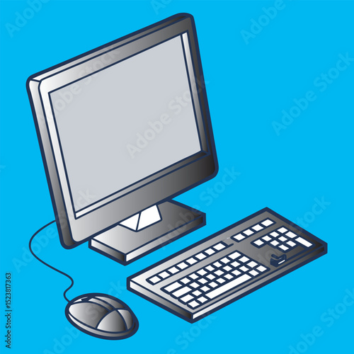 computer monitor with mouse and keyboard.