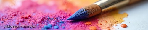 Close-up of a paintbrush laden with vibrant watercolor, ready to create art The texture of the brush and the glistening paint are clearly visible , detail, expression