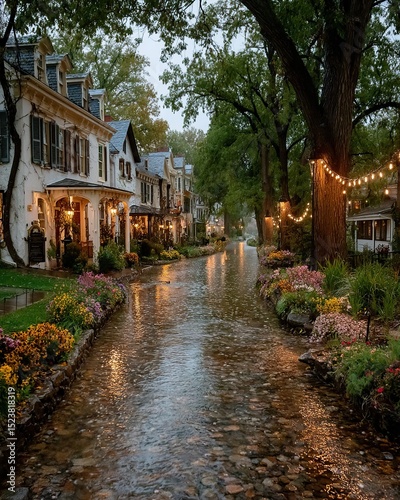 Rainy Town Street Autumn.