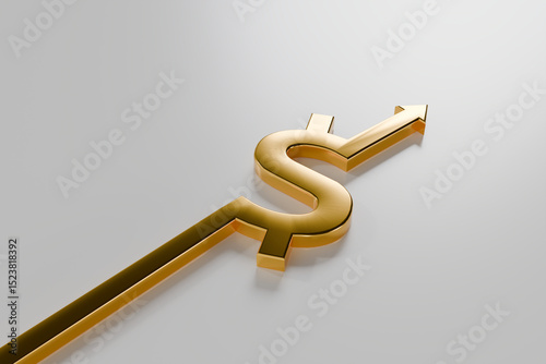 Fototapeta Naklejka Na Ścianę i Meble -  3d render of gold dollar coin with arrow sign. dollar growing up concept