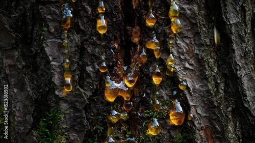 Close Up Of Resin Dripping From Tree Trunk