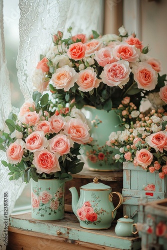 Beautiful floral arrangement in a decorative vase. AI.