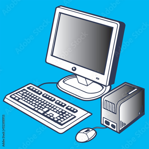 computer monitor with mouse and keyboard.