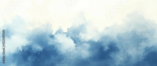Abstract blue watercolor background with clouds, sky, and fog for design