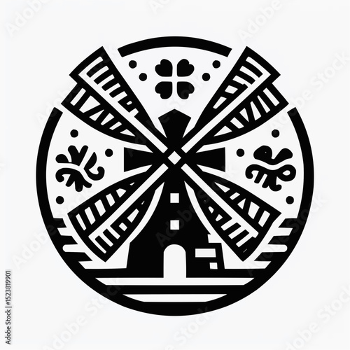 Traditional windmill and clover design in a circular motif for St. Patrick's Day celebration
