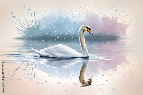 Elegant Swan Swimming on a Calm Lake with Artistic Background