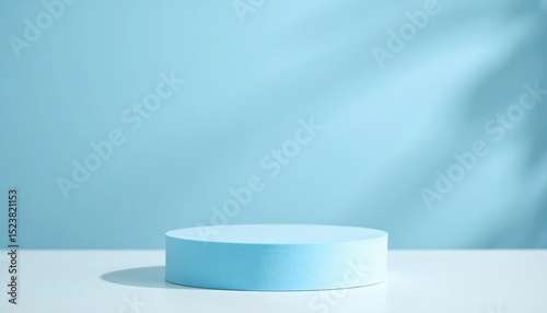 Simple podium with warm lighting with  light blue background