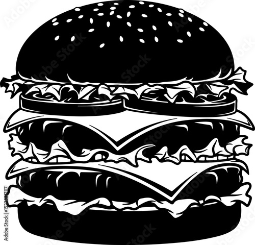 Classic Double Cheeseburger Silhouette Vector