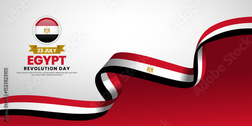 Egypt revolution day banner background 23 July design element with waving ribbon flag