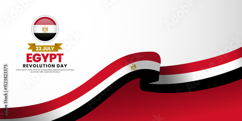 Egypt revolution day banner background 23 July design element with waving ribbon flag