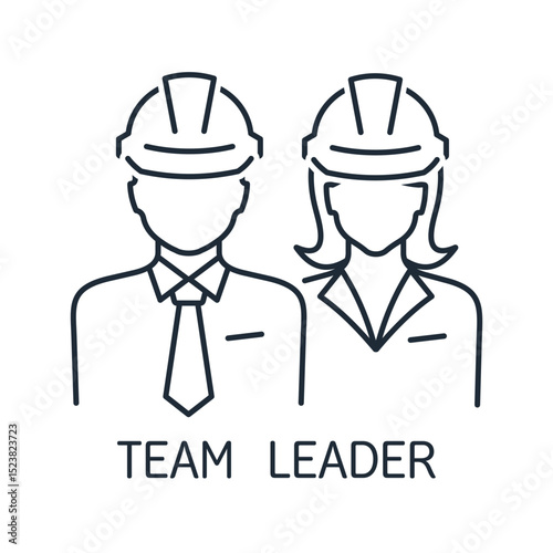 Industrial production. Professional team. Workers, technicians, engineers, managers. Vector linear icon, illustration isolated on white background.