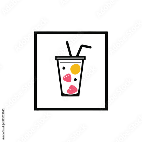 Refreshing Fruit Drink Icon: A vibrant illustrated icon showcases a colorful, refreshing fruit drink in a clear cup, ready to quench your thirst with a burst of flavor and vitality.