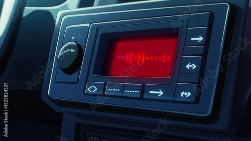 Animated Car Radio Interface with Glowing Red Display and Control Buttons