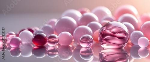 Elegant Pink Orbs. A Serene Composition of Spheres and Reflections in Soft Light.