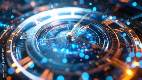 Abstract Futuristic Clock Design With Glowing Circles