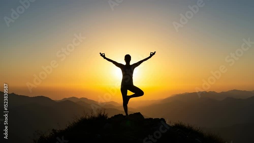 Wallpaper Mural Silhouette of a serene woman practicing yoga at sunrise on a mountain peak retreat Torontodigital.ca
