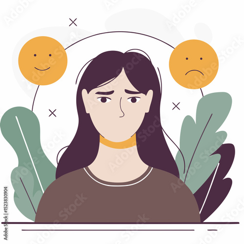 Woman with Headache and Mixed Emotions, Grappling with Emotional Instability and The Challenges of Mental Well-being