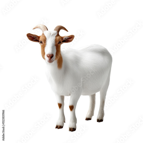 Beautiful Young Goat with White and Brown Fur on Black Background