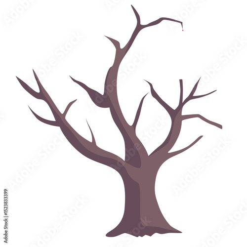 Vector illustration of a leafless, barren tree, ideal for winter, desolate landscapes, or environmental designs reflecting a lack of growth or harsh conditions.