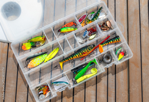 Fishing Tackle Box Organized with Various Lures