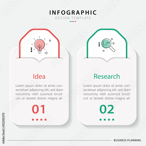 Vector infographic template design. 2 Step timeline journey. Process diagram, 2 options on white background, Infograph elements vector illustration.