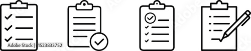 Checklist and Clipboard Icon Set – Task Management, To-Do List, and Productivity Symbols in Vector Style

