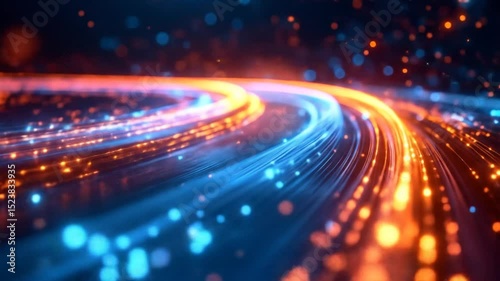 Abstract Glowing Lines Orange And Blue Colors
