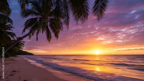 Tropical Beach Sunset With Palm Trees