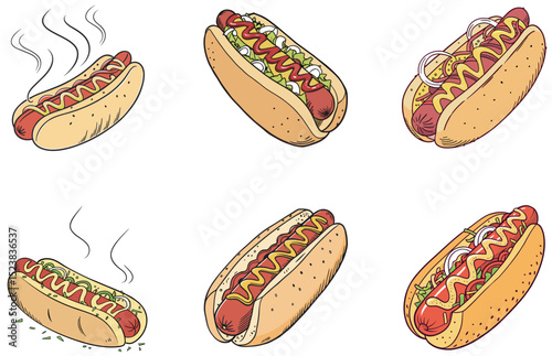 Hot Dogs Vector Design Fun Flat Hot Dog Illustrations for Fast Food, BBQ, and Snack-Themed Projects