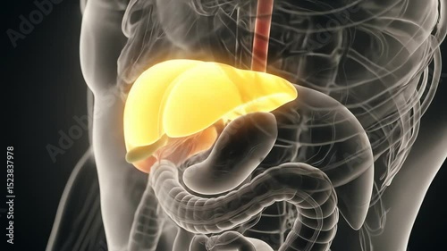 Healthy liver changing color, illustrating disease progression and fading, medical illustration for World Hepatitis Day