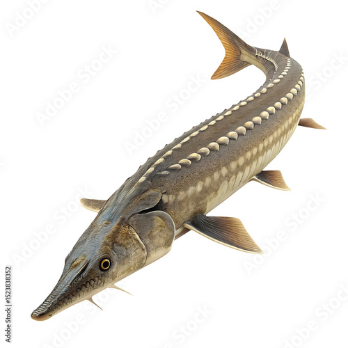 Atlantic Sturgeon Fish Isolated on Transparent Background High-Resolution Freshwater Giant