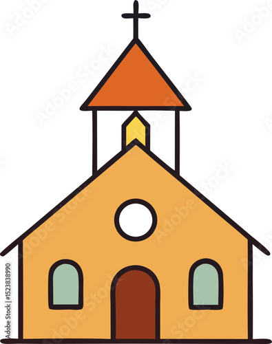 White Church Building Isolated on White Background, Minimal Architecture, Religious Building Stock Photo