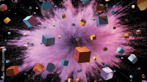 Abstract Explosion Of Colorful Cubes